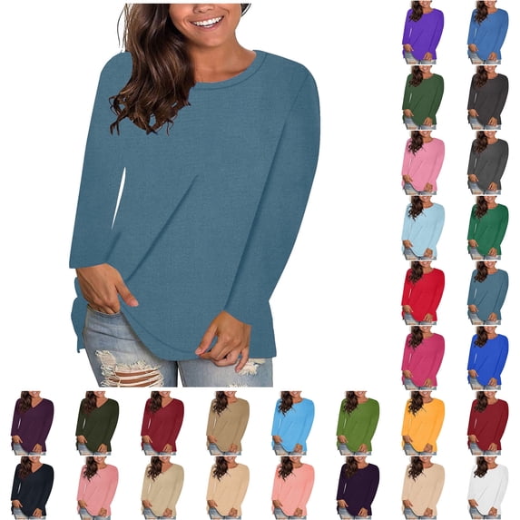 Womens Tops Trendy Women's Fashion Causal Solid Loose Long Sleeve T-shirt Pullover Tops Size 4xl