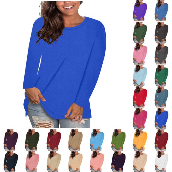 Womens Tops Trendy Women's Fashion Causal Solid Loose Long Sleeve T-shirt Pullover Tops Size xl