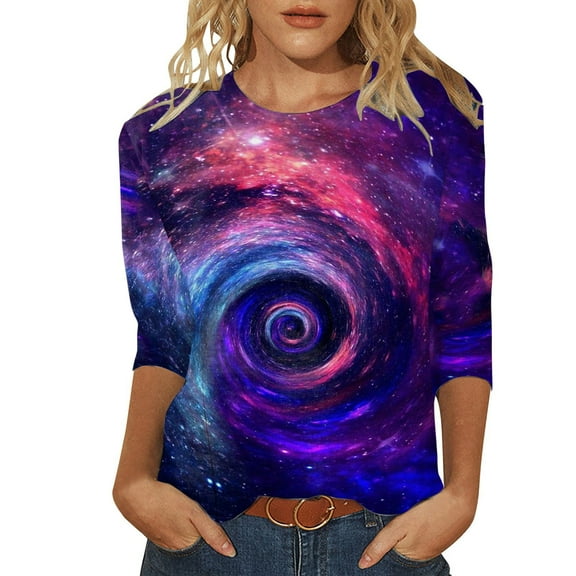 Womens Tops Tunic Shirts Floral Letter Gradient Print Heart 3/4 Sleeve Galaxy Starry Sky Round Neck 3/4 Sleeve Top T Shirt Women Summer Graphic Tee Tops, S-2XL