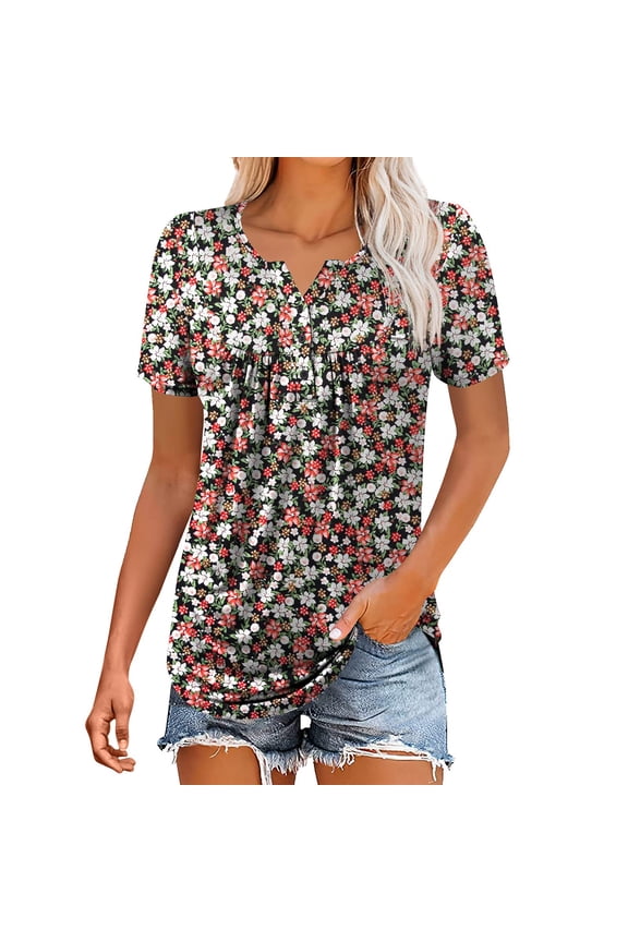 Womens Tops Tunic Short Sleeve Floral Womens Athletic Tops,Red,2XL