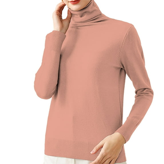 Womens Tops Turtleneck Knitted Top Polyester-Cotton Blend Elastic Bottom Slim Fit Soft Comfortable Autumn Winter Daily Wear M Sweaters For Women