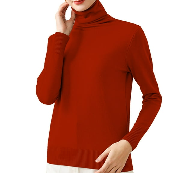 Womens Tops Turtleneck Knitted Top Polyester-Cotton Blend Elastic Bottom Slim Fit Soft Comfortable Autumn Winter Daily Wear M Sweaters For Women