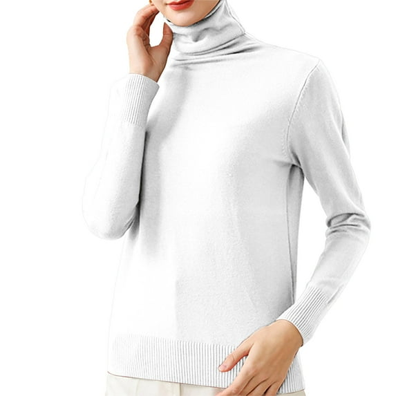 Womens Tops Turtleneck Knitted Top Polyester-Cotton Blend Elastic Bottom Slim Fit Soft Comfortable Autumn Winter Daily Wear Xl Sweaters For Women