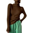 thumbnail image 1 of Womens Tops Turtleneck Ribbed Knit Sweater Top Thumb Hole Long Sleeve Mock Neck Solid Slim Fit Casual Knitted Jumper Thermal Underwear Top Polyester & Spandex 1Pc Top 2Xl Womens Fall Tops, 1 of 4