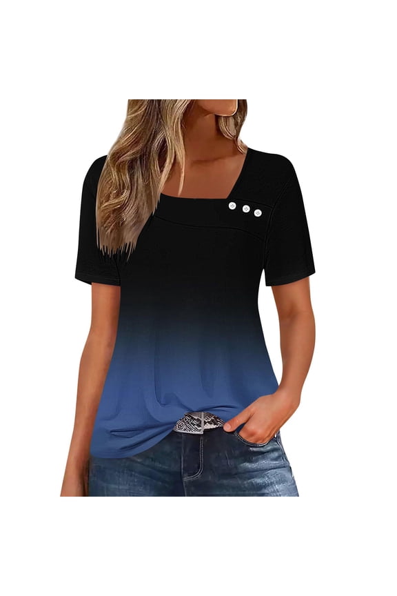 Womens Tops Under $10 2026 Summer Square Neck Tops for Women Trendy Floral Print Short Sleeve Boho Tshirt Casual Loose Fit Button Blouses