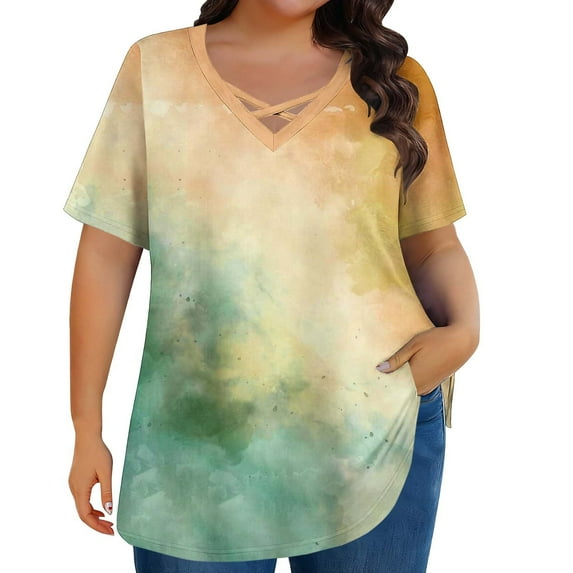 Womens Tops Under $10 Plus Size Workout Tops Women Loose Fit V Neck Gradient T Shirts Comfy Lightweight Quick Dry Yoga Casual Summer Blouse