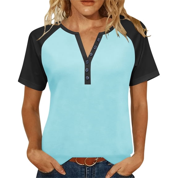Womens Tops Under $10 Short Sleeve Tops for Women Workout Jersey Shirts Baseball Style Raglan Tshirts Casual Color Block V Neck Tees