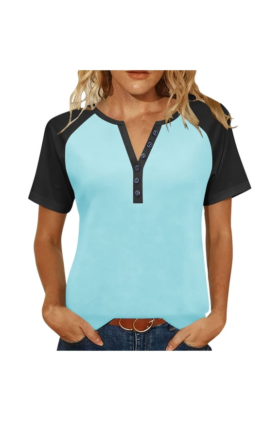 Womens Tops Under $10 Short Sleeve Tops for Women Workout Jersey Shirts Baseball Style Raglan Tshirts Casual Color Block V Neck Tees