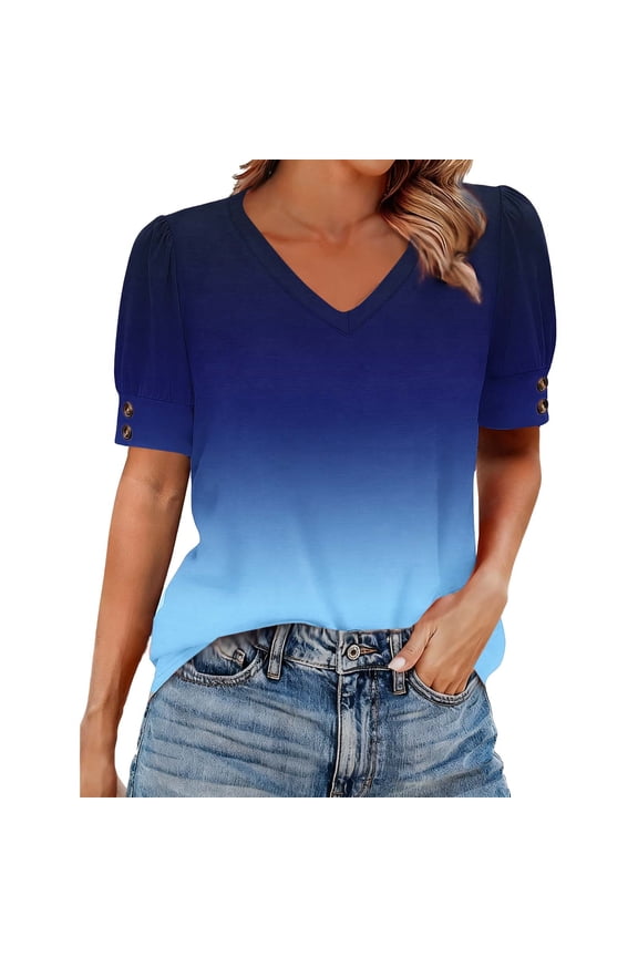 Womens Tops Under $10, Tops for Women Short Sleeve Fall Fashion T Shirt Dressy Casual V Neck Striped Blouse Fashion Elbow Sleeve Clothes