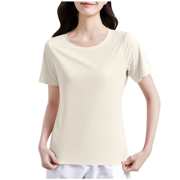 Womens Tops Under $10 - Women Cool Summer Short Sleeve Shirts Crewneck Fitted Solid Color Tees Lightweight Breathable Workout Daliy Wear Yellow S