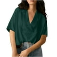 thumbnail image 1 of Womens Tops Under $10 Women Summer Trendy Lapel Collar Tops Dressy V Neck Short Sleeve Business Blouses Casual Travel Vacation Shirts, 1 of 9