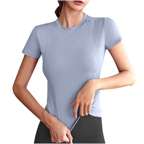 Womens Tops Under $10 - Women Workout Shirts Athletic Compression Tee Yoga Gym Basic Tops Blue S