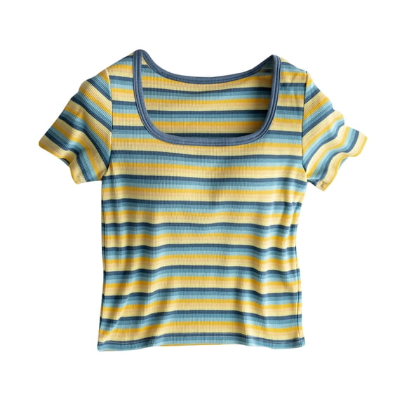 Womens Tops Under $10 Women's Casual Striped Crew Neck Short Sleeve T Shirts Petite Fashion Breathable Strpied Summer Tops for Women
