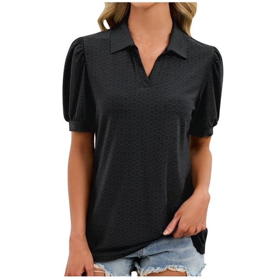 Womens Tops Under $10 Women's Summer Short-Sleeve Basic Casual V-Neck T-Shirt New Fashionable Trendy Work Office Top Black M