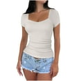 thumbnail image 1 of Womens Tops Under $10 Womens Basic T Shirts Summer Tops 2026 Crop Short Sleeve Slim Fit Tee Cute Gym Workout Sexy Square Neck Clothes, 1 of 6