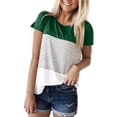 thumbnail image 1 of Womens Tops Under $10 - Womens Crew Neck Short Sleeve Tees Color Block Striped T-Shirt Casual Loose Fashion Tee Tops Green XL, 1 of 3