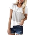 thumbnail image 1 of Womens Tops Under $10 - Womens Crew Neck Short Sleeve Tees Color Block Striped T-Shirt Casual Loose Fashion Tee Tops White XL, 1 of 3