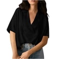 thumbnail image 1 of Womens Tops Under $10, Womens Oversized Short Sleeve Blouses Dressy Casual Lapel Collar V Neck Loose Business Trendy Button Down Shirts, 1 of 9