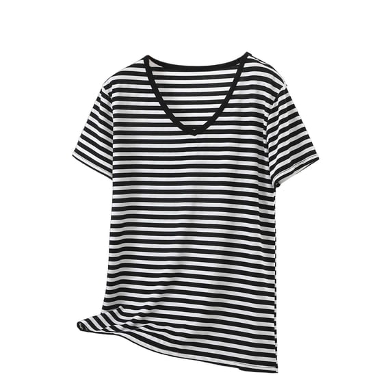Womens Tops Under $10 Womens Short Sleeve Shirts Casual Crewneck Tops Tshirt Basic Tees Summer Fashion Strpied Clothes Outfits Tunic Silver L
