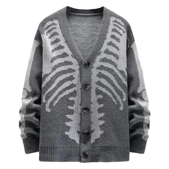 Womens Tops Unisex Knitted Cardigan Sweater Skeleton Intarsia Print Womens Golf Shirt,D,2XL