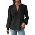 thumbnail image 1 of Womens Tops V Neck Boho Long Sleeve Shirts Dot Chiffon Blouses Flowy Lace Crochet Clothing Casual Trendy Tunic Black L, 1 of 7