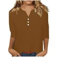 thumbnail image 1 of Womens Tops V-Neck Button 3/4 Sleeve T-Shirts Cotton Linen Shirts for Women, 1 of 9