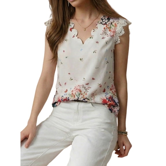 Womens Tops V Neck Flowy Loose Fit Basic Casual Tops White L