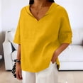 thumbnail image 1 of Womens Tops V Neck Lapel Solid Color Cotton Linen Loose Hooded Top T Shirt Short Sleeve T Shirt, 1 of 6