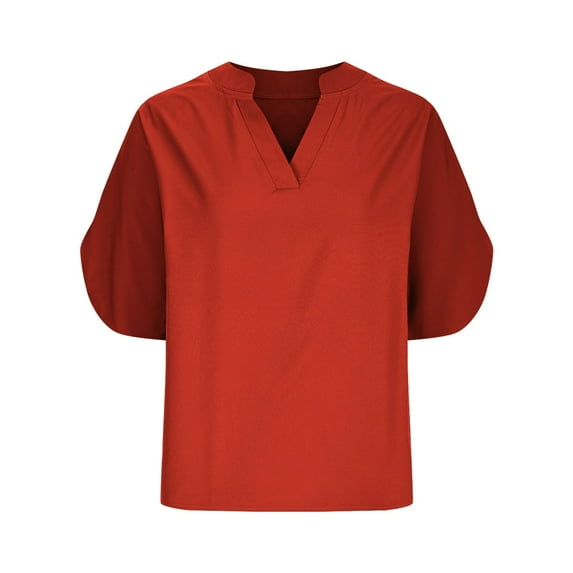 Womens Tops V Neck Summer Short Sleeve Casual Tshirts Solid Color Dressy Loose Comfy Business Office Work Blouse