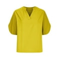 thumbnail image 1 of Womens Tops V Neck Summer Short Sleeve Casual Tshirts Solid Color Dressy Loose Comfy Business Office Work Blouse, 1 of 5