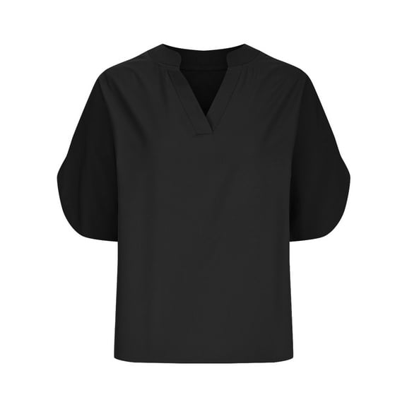Womens Tops V Neck Summer Short Sleeve Casual Tshirts Solid Color Dressy Loose Comfy Business Office Work Blouse
