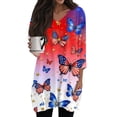 thumbnail image 1 of Womens Tops V-neck 3/4 Sleeve Blouses Casual Mid-length Shirts Fashion Print Tunic Tops With Pockets Multicolor L, 1 of 6