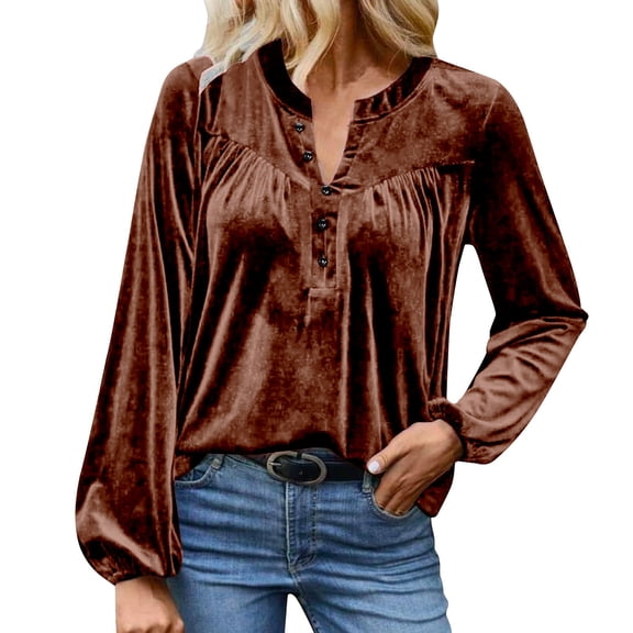 Womens Tops Velvet V Neck Long Sleeve Spring Fall Elegant Trendy Tops