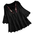 thumbnail image 1 of Womens Tops Vintage Lace Patchwork Bow V Neck Three Quarter Sleeve Blouses Cotton And Linen Blend Soft Breathable Casual Daily Wear L Sweaters For Women, 1 of 3