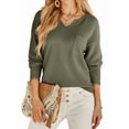 thumbnail image 1 of Womens Tops Waffle Knit Long Sleeve Notched V Neck Shirts Casual Trendy Solid Color Loose Blouses Army Green L, 1 of 8