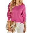 thumbnail image 1 of Womens Tops Waffle Knit Long Sleeve Notched V Neck Shirts Casual Trendy Solid Color Loose Blouses Rose Red XL, 1 of 7