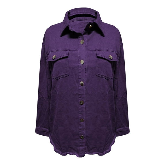 Womens Tops Washed Denim Shirt Jacket Fashion Casual Style Shirt Collar Chest Pockets Long Sleeve Regular Fit Versatile Layered Wear 1X Jacket Xl Sweaters For Women