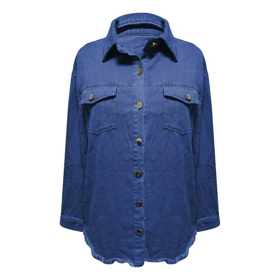 Womens Tops Washed Denim Shirt Jacket Polyester And Cotton Shirt Collar Chest Pockets Long Sleeves Regular Fit Casual Daily Outfits M Sweaters For Women