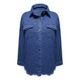 thumbnail image 1 of Womens Tops Washed Denim Shirt Jacket Polyester And Cotton Shirt Collar Chest Pockets Long Sleeves Regular Fit Casual Daily Outfits S Sweaters For Women, 1 of 6