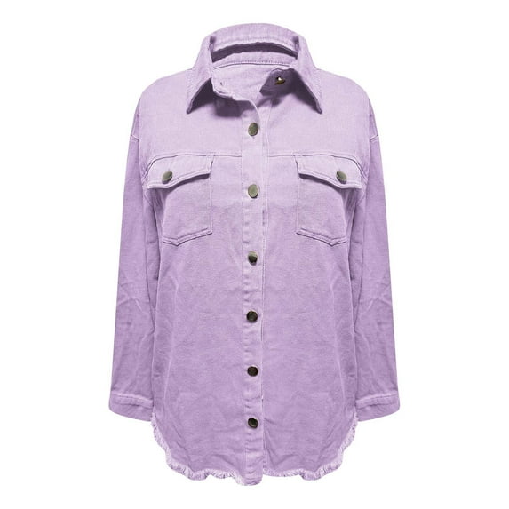 Womens Tops Washed Denim Shirt Jacket Polyester And Cotton Shirt Collar Chest Pockets Long Sleeves Regular Fit Casual Daily Outfits S Sweaters For Women