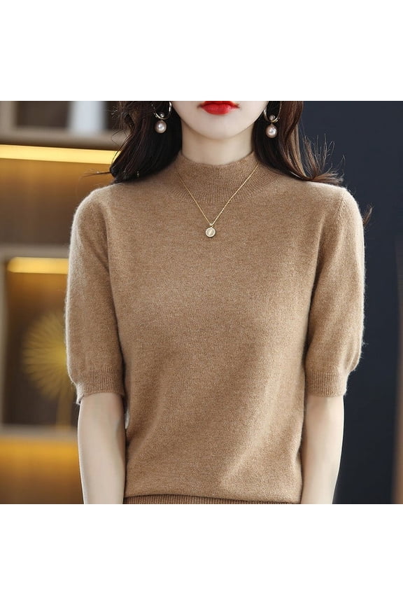 Womens Tops Women Base Sweater Solid Crewneck Knitwear Short Sleeve Pullover Slim Knitted Bottoming Shirt for Autumn Winter Shirts for Women