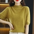 thumbnail image 1 of Womens Tops Women Base Sweater Solid Crewneck Knitwear Short Sleeve Pullover Slim Knitted Bottoming Shirt for Autumn Winter Shirts for Women, 1 of 4