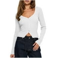 thumbnail image 1 of Womens Tops, Women Button Up Fitted Cardigan Long Sleeve V Neck Cami Shirt Y2k Ribbed Crop Tops White XL, 1 of 3