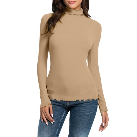Womens Tops Women Casual Solid Long Sleeve Mock Turtleneck Blouse Tops Slim Fit Stretchy Layer Tee Shirts