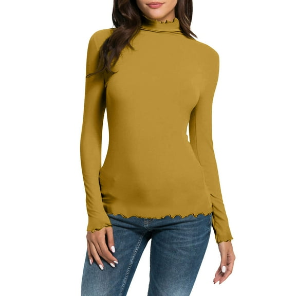 Womens Tops Women Casual Solid Long Sleeve Mock Turtleneck Blouse Tops Slim Fit Stretchy Layer Tee Shirts