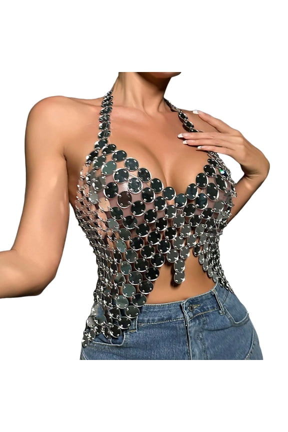 Womens Tops Women Chain Clothes Beading Tassel Sleeveless Backless Crop Top Club Tank Tops Cowl Neck Tops for Women for Women Foam Star Outdoor Casual Winter Dress Women