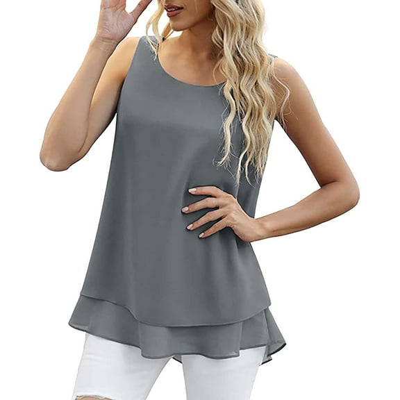 Womens Tops Women Chiffon Tank Sleeveless Top Double Casual Blouse Tunic Shirts for Women