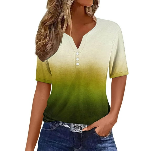 Womens Tops, Women Fashion Gradient Color Tops Summer Casual Tee Top Short Sleeve Button Down Shirts Sexy Cute Loose Clothes 2026