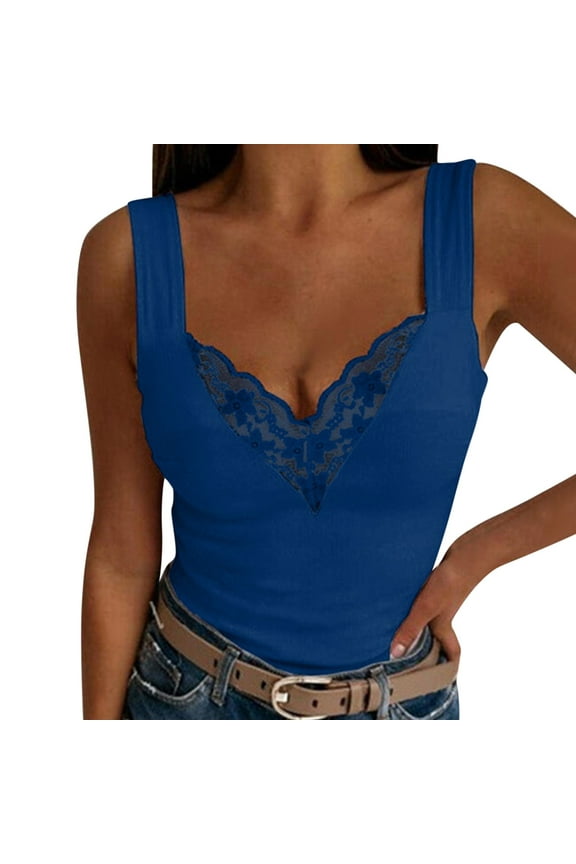 Womens Tops Women Fashion V Neck Floral Print Sleeveless Casual Backless Lace Tank Top Bra Shelf Tops for Women Supportive Tube Top Champagne Cute for Leather Corset Compression Shirts Blue S