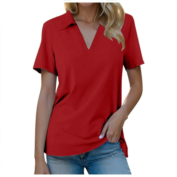 Womens Tops Women Short Sleeve V Neck Summer Casual Work Basic Tees Red Summer Shirts Tops XL